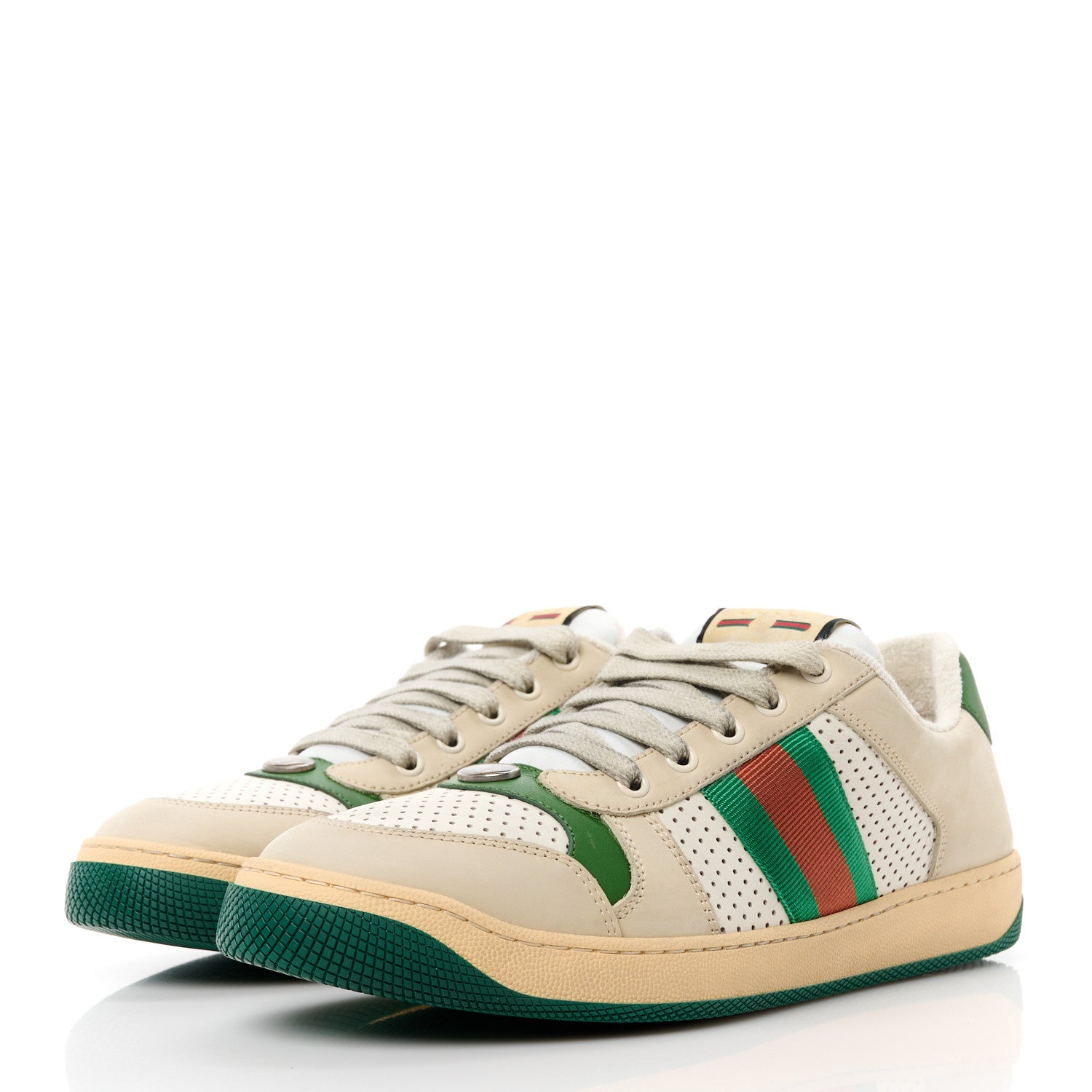 Gucci Nubuck Web Womens Screener Sneakers 40 New Sand Dusty Milk Vintage Green 3 of 12