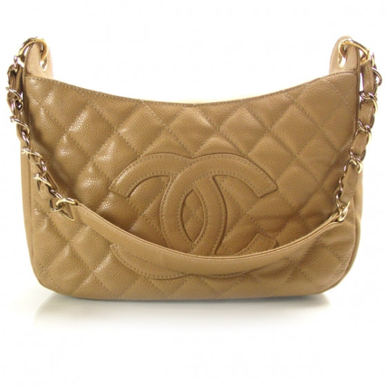 Caviar Quilted Hobo Beige