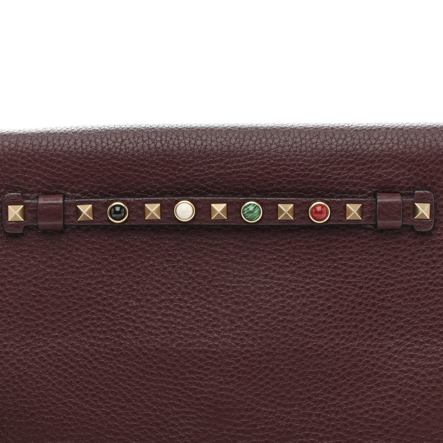Pebbled Calfskin Rockstud Rolling Wristlet Clutch  Rubin