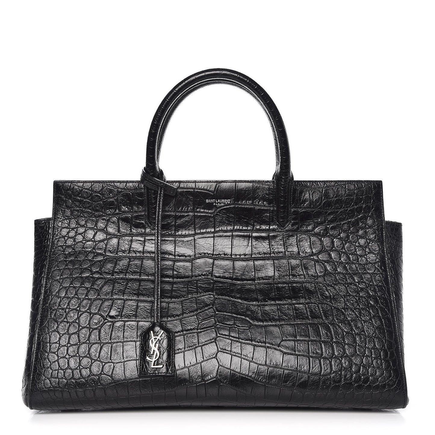 Calfskin Crocodile Embossed Medium Cabas Rive Gauche Black