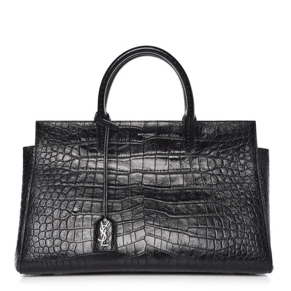 Saint Laurent Calfskin Crocodile Embossed Medium Cabas Rive Gauche Black 1 of 8