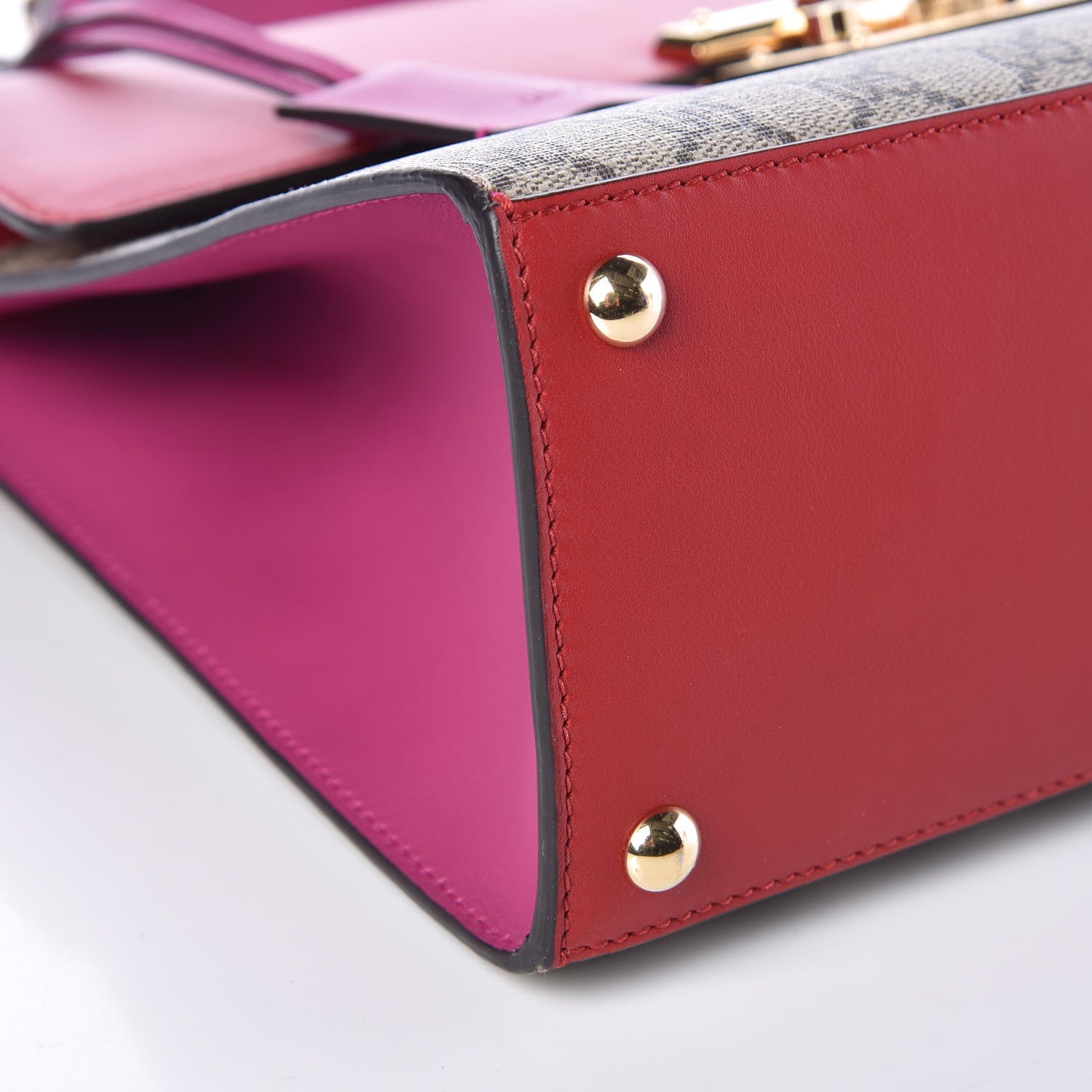 Gucci GG Supreme Monogram Calfskin Medium Padlock Top Handle Bag Beige Hibiscus Red New Rosette 9 of 10