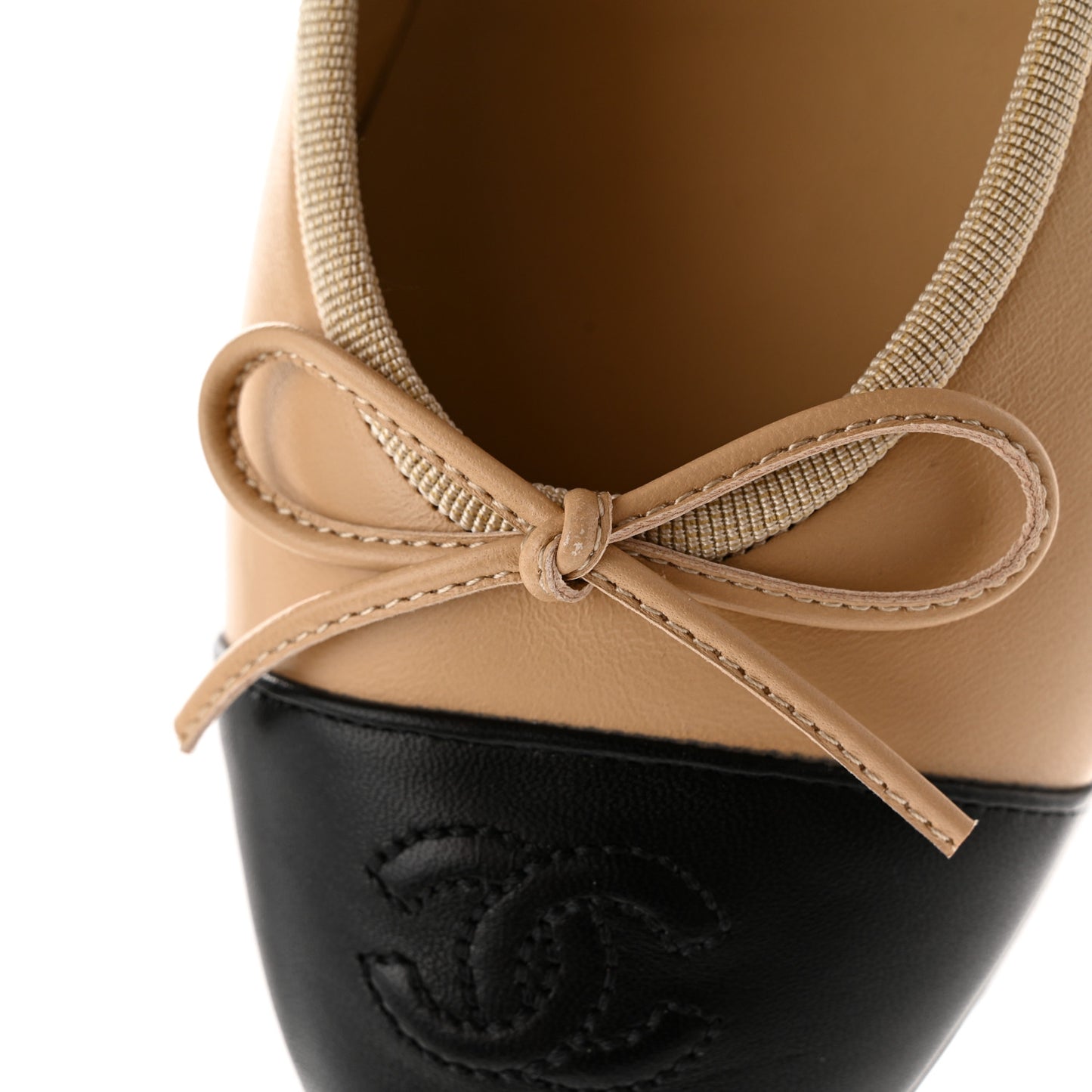 Lambskin Cap Toe Ballerina Flats 38.5 Beige Black