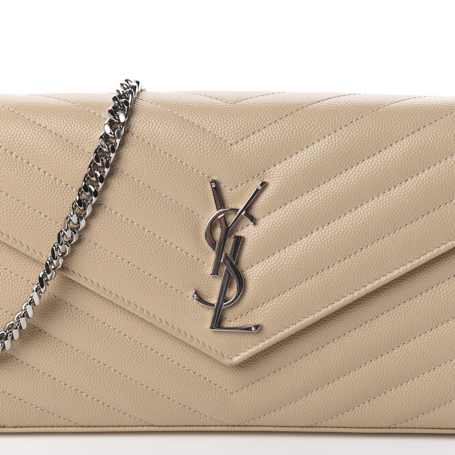 Saint Laurent Grain De Poudre Matelasse Chevron Monogram Chain Wallet Nude Powder 10 of 10