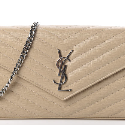 Saint Laurent Grain De Poudre Matelasse Chevron Monogram Chain Wallet Nude Powder 10 of 10