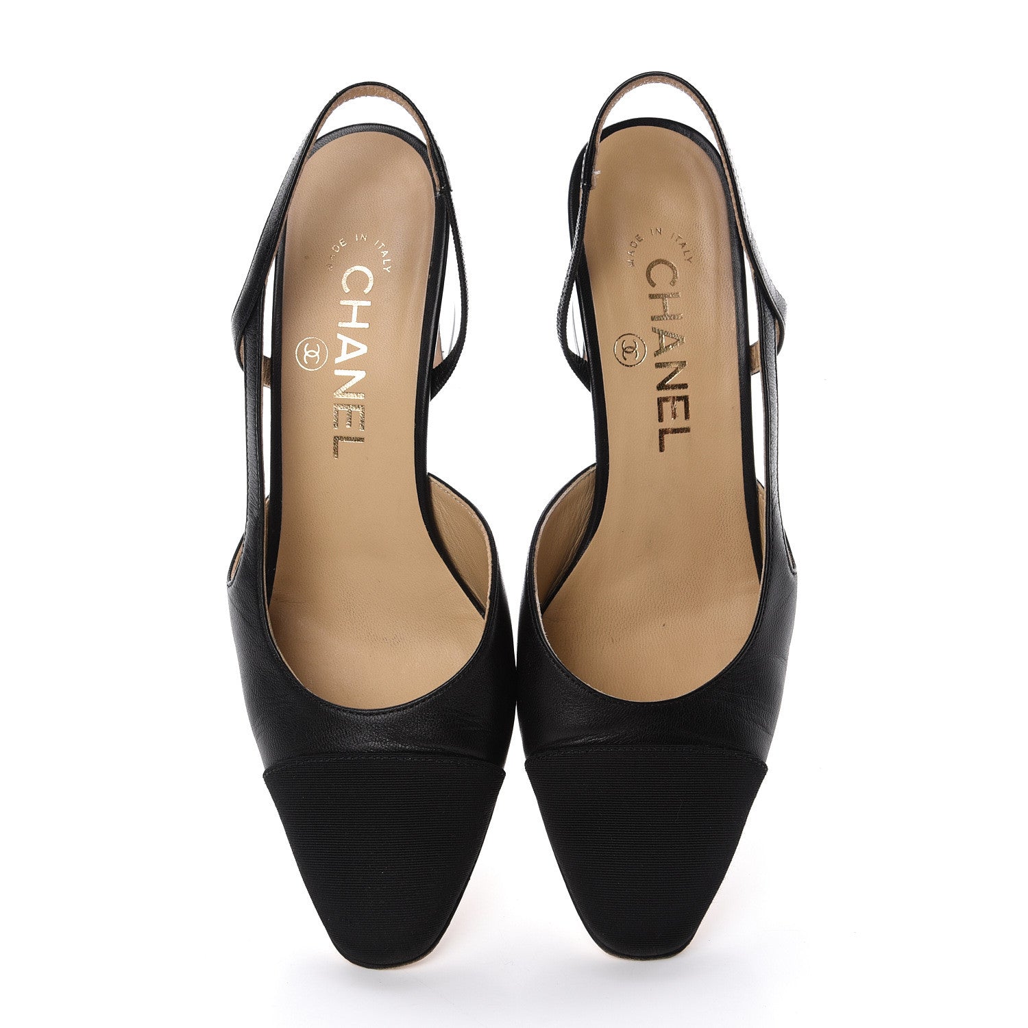 Chanel Goatskin Grosgrain Cap Toe CC Slingback Pumps 36 Black 7 of 16