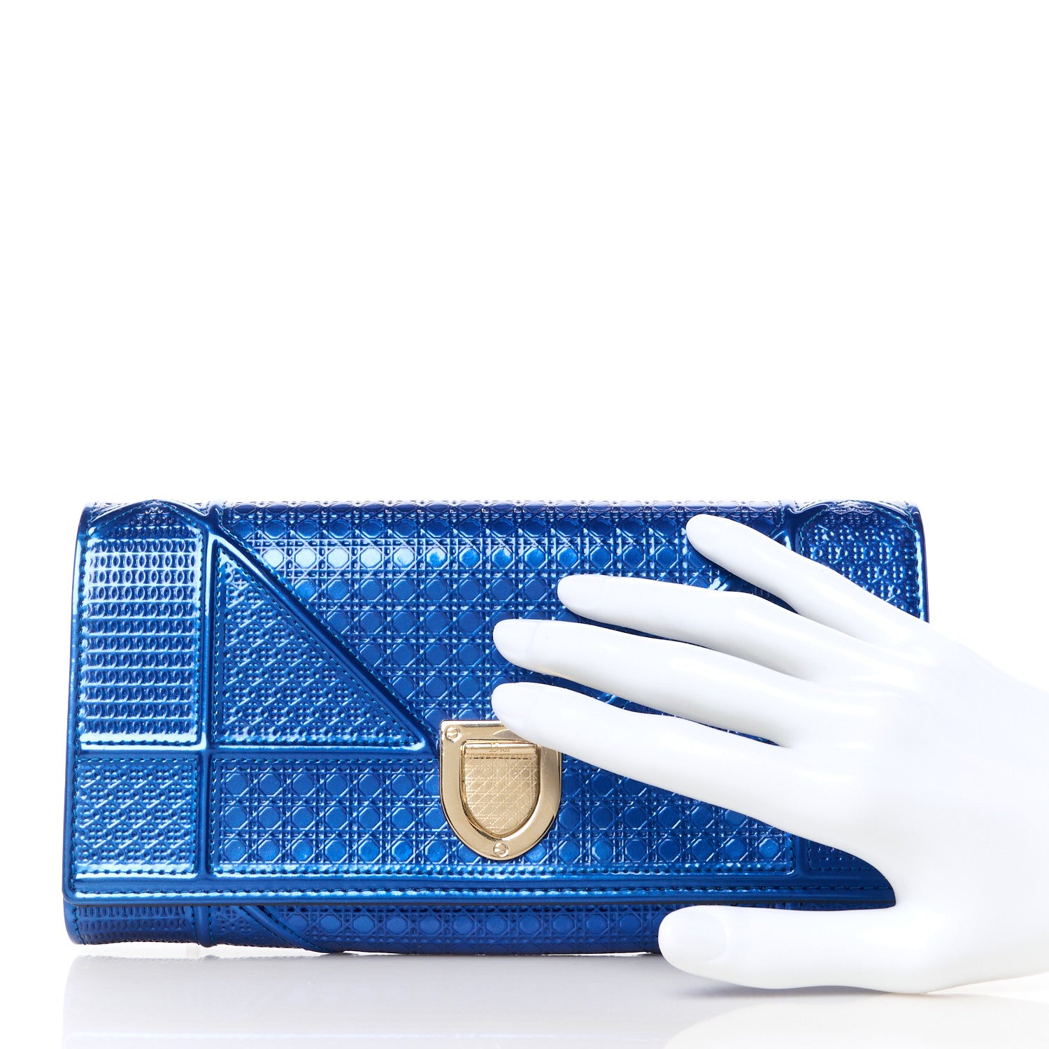 Christian Dior Metallic Patent Micro-Cannage Diorama Croisiere Chain Wallet Blue 2 of 10