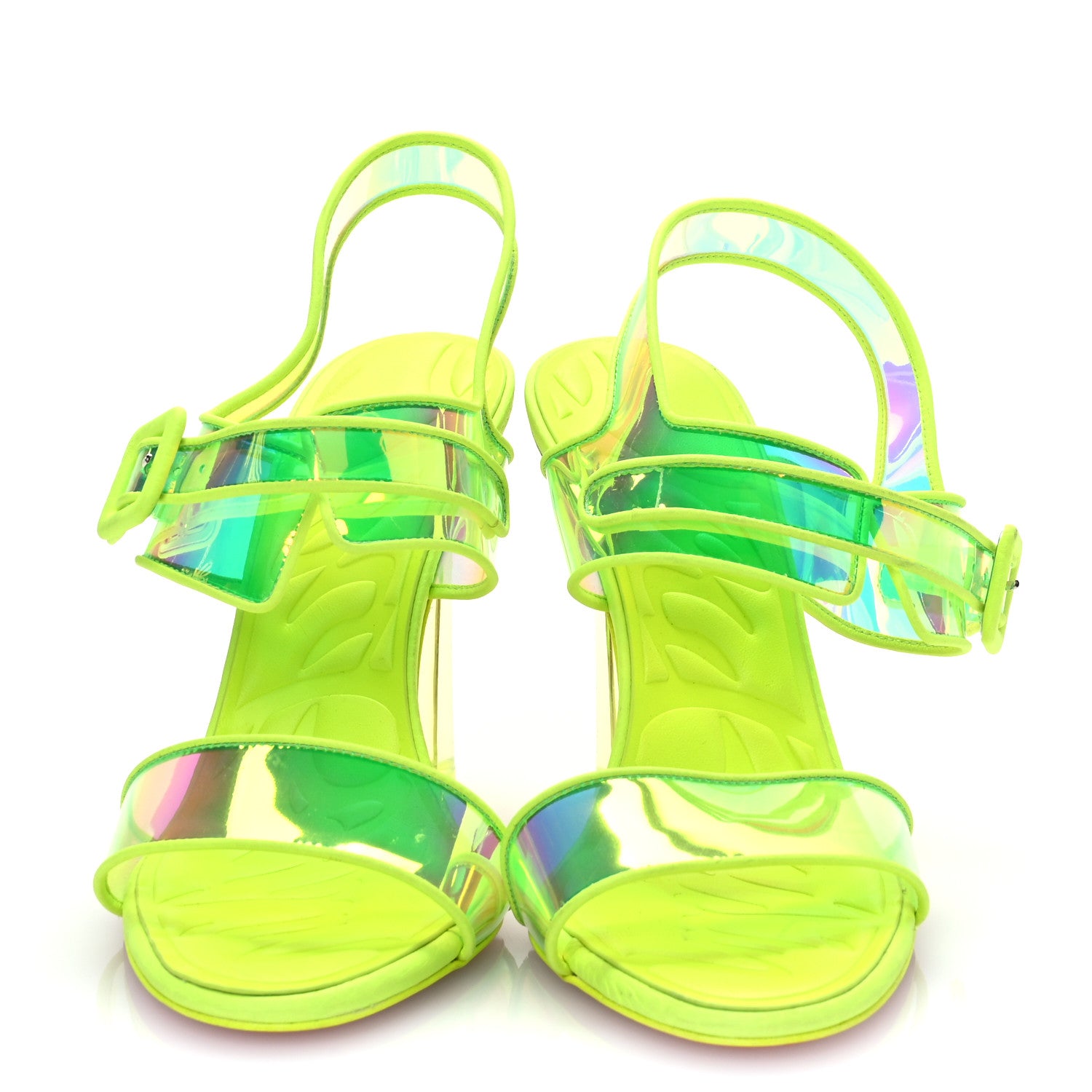 Christian Louboutin Iridescent PVC Loubi Duniss 100 Slingback Sandals 36 Fluo Yellow 2 of 12