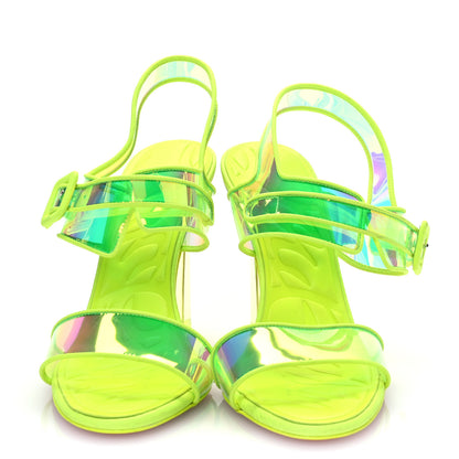 Christian Louboutin Iridescent PVC Loubi Duniss 100 Slingback Sandals 36 Fluo Yellow 2 of 12