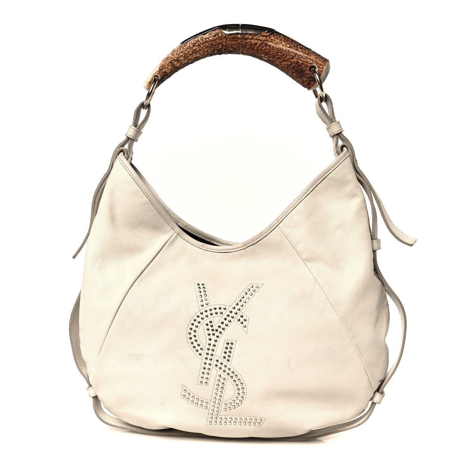 Saint Laurent Calfskin Horn Studded Logo Mombasa Hobo White 1 of 9