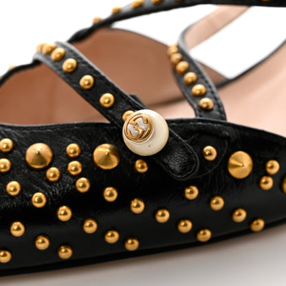 Gucci Malaga Kid Studded Pointed Toe Unia Pumps 36.5 Black 10 of 13