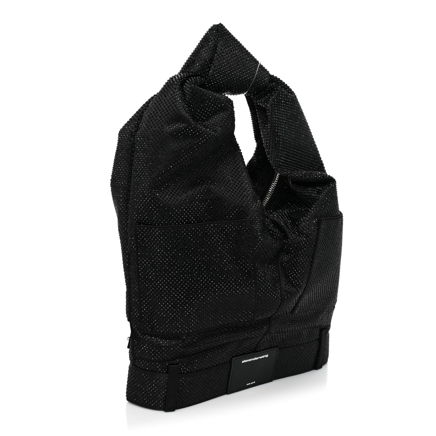 Mesh Crystal Rhinestone 5 Pocket Mini Hobo Black