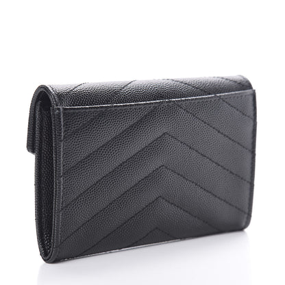 Saint Laurent Grain De Poudre Matelasse Chevron Small Monogram Envelope Wallet Black 3 of 8