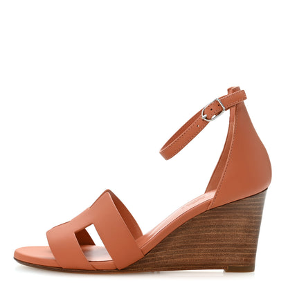 Hermes Calfskin Legend Wedge Sandals 36 Rouge Blush 1 of 10