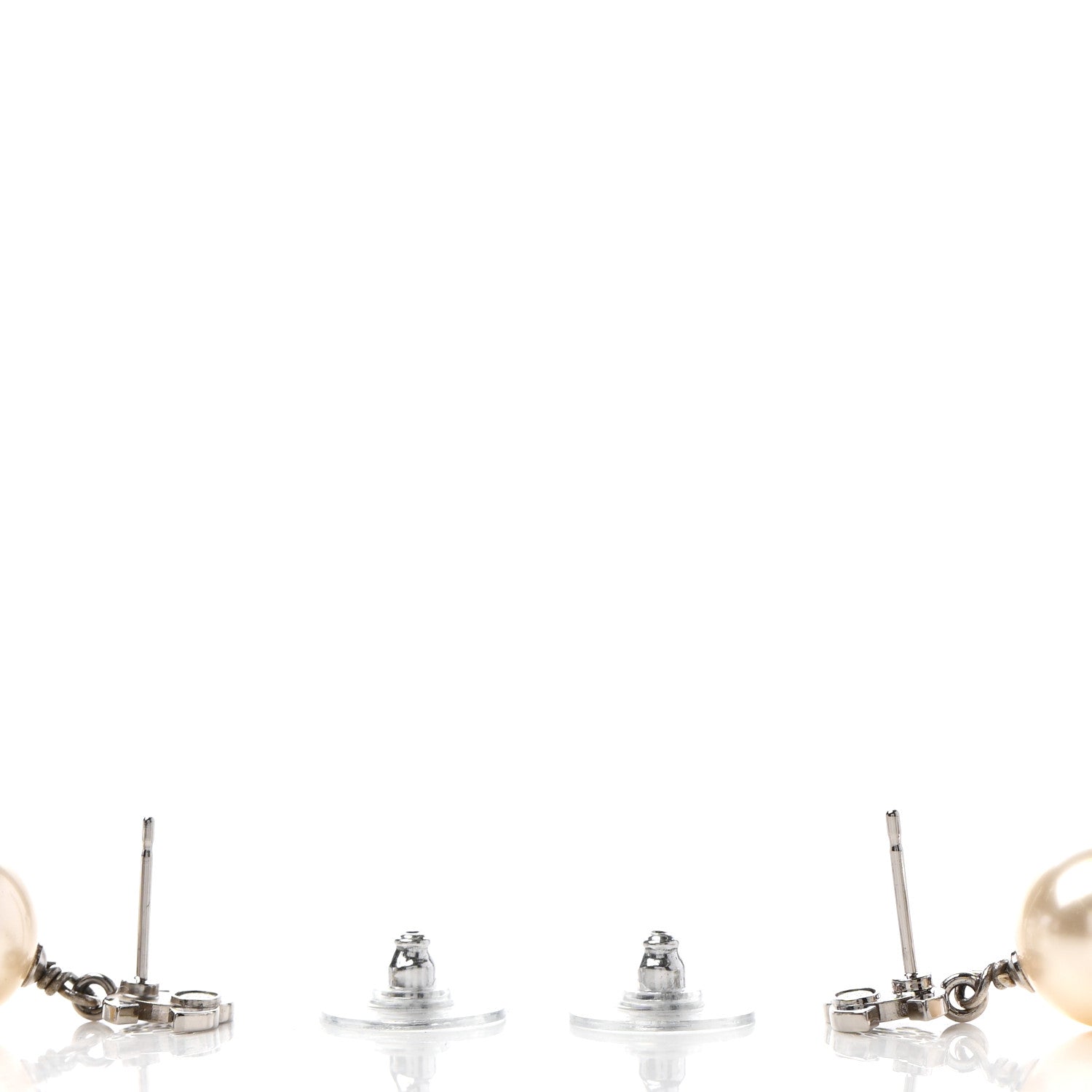 Chanel Crystal Pearl CC Drop Earrings Silver 3 of 4