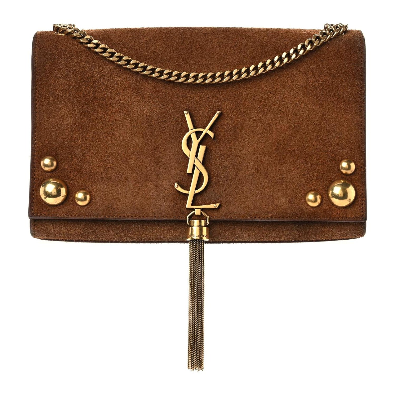 Saint Laurent Suede Studded Medium Classic Monogram Kate Tassel Satchel Light Ochre 1 of 17