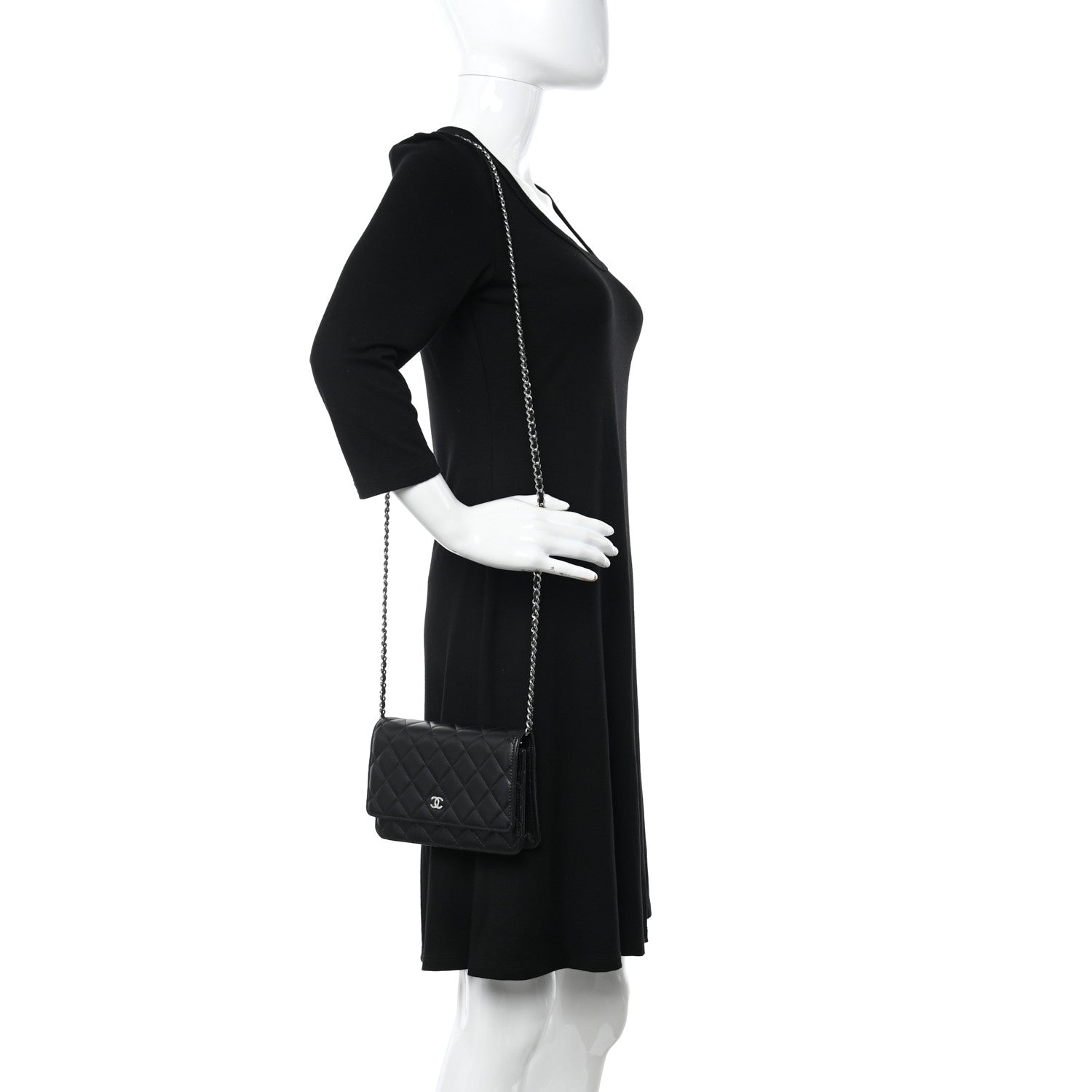Chanel Lambskin Quilted Wallet On Chain WOC Black 2 of 12