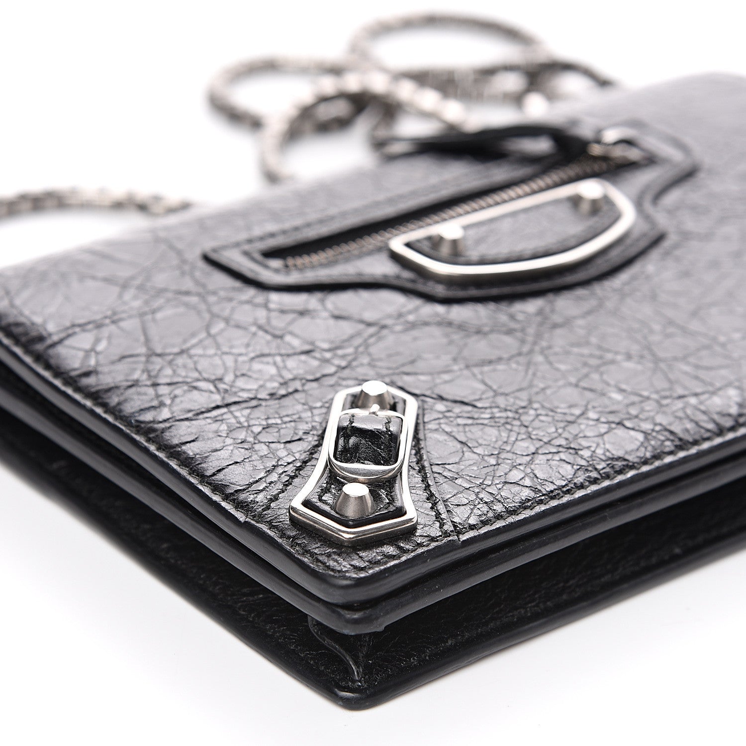Balenciaga Agneau Silver Metallic Edge Hardware Wallet On Chain Black 7 of 9