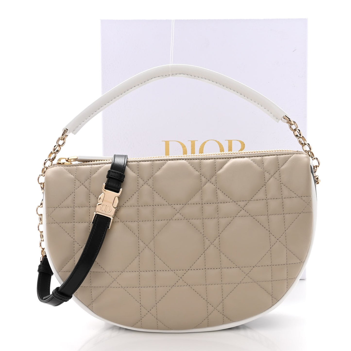 Lambskin Cannage Medium Dior Vibe Hobo Bag Beige
