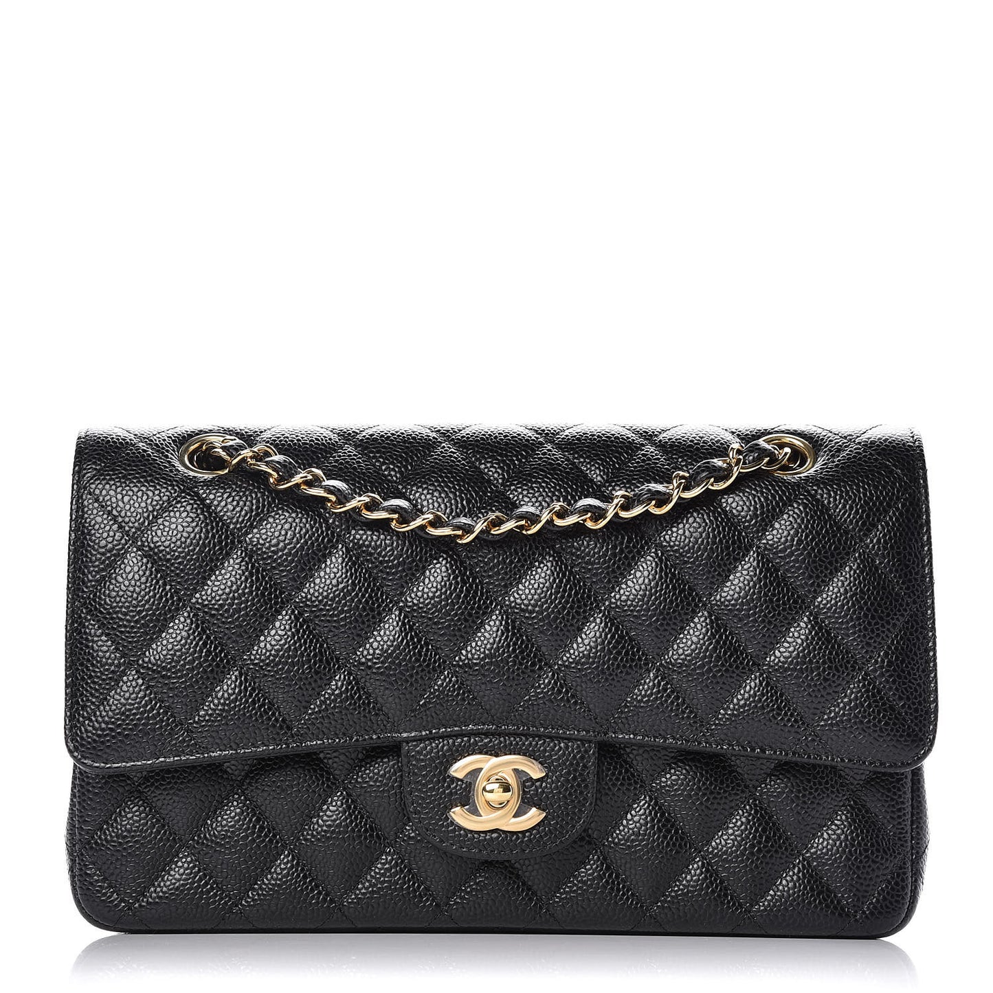 Caviar Quilted Medium Double Flap Black