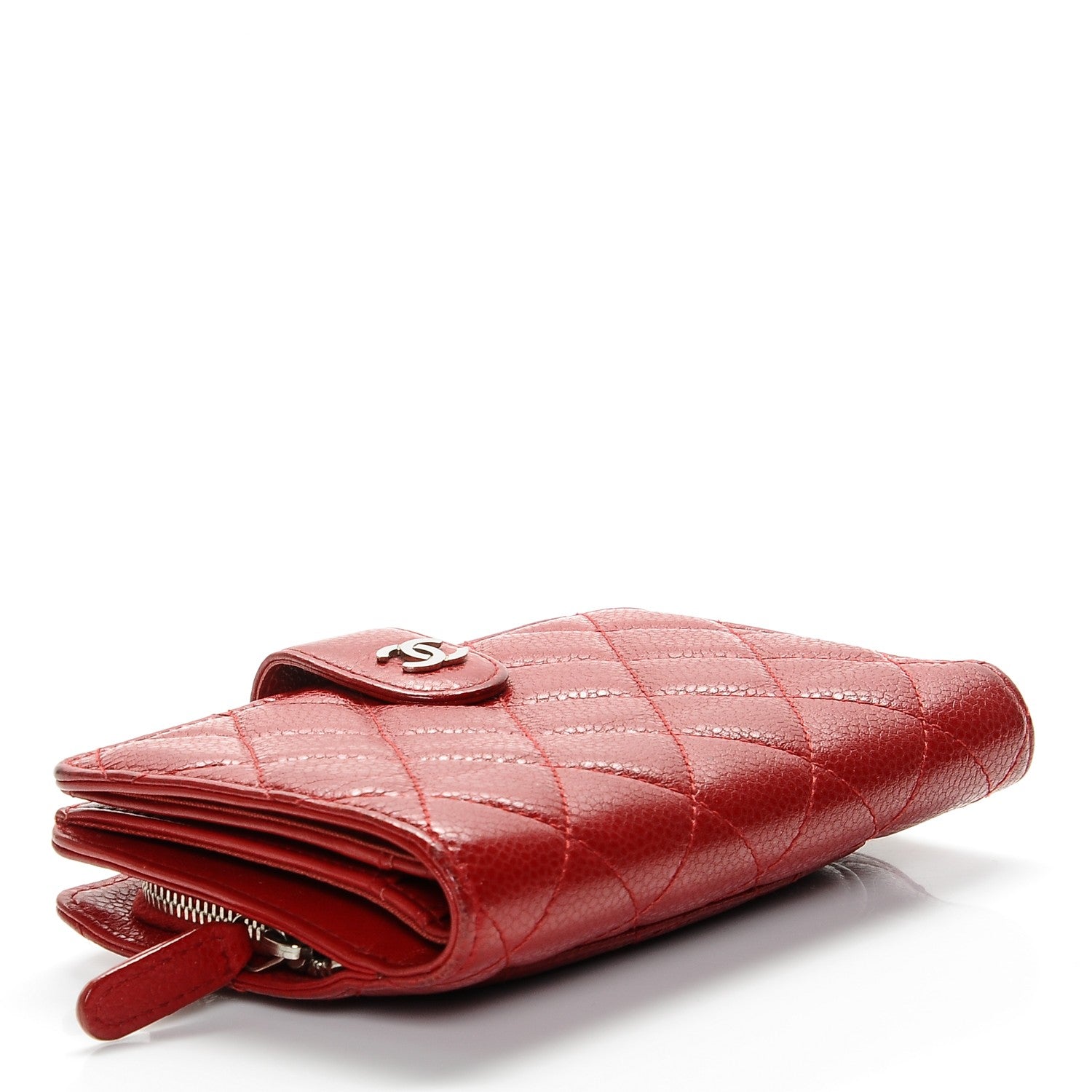 Chanel Caviar Quilted Zipped Pocket Wallet Red 4 of 8