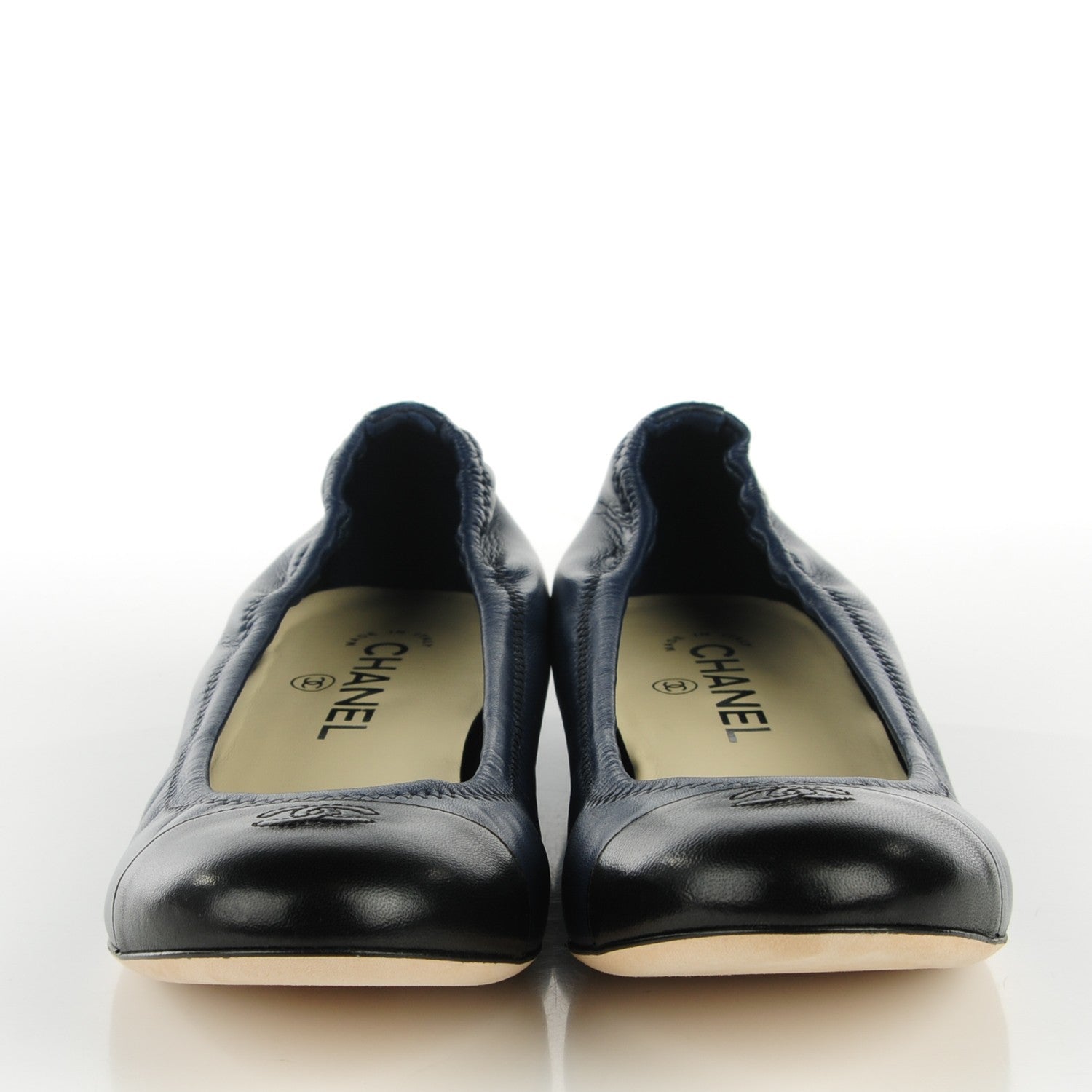 Chanel Lambskin Cap Toe CC Ballerina Flats 40 Navy Black 2 of 9