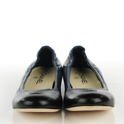 Chanel Lambskin Cap Toe CC Ballerina Flats 40 Navy Black 2 of 9