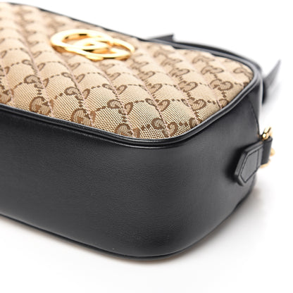 Gucci Monogram Matelasse Diagonal Small GG Marmont Chain Shoulder Bag Beige Black 8 of 9