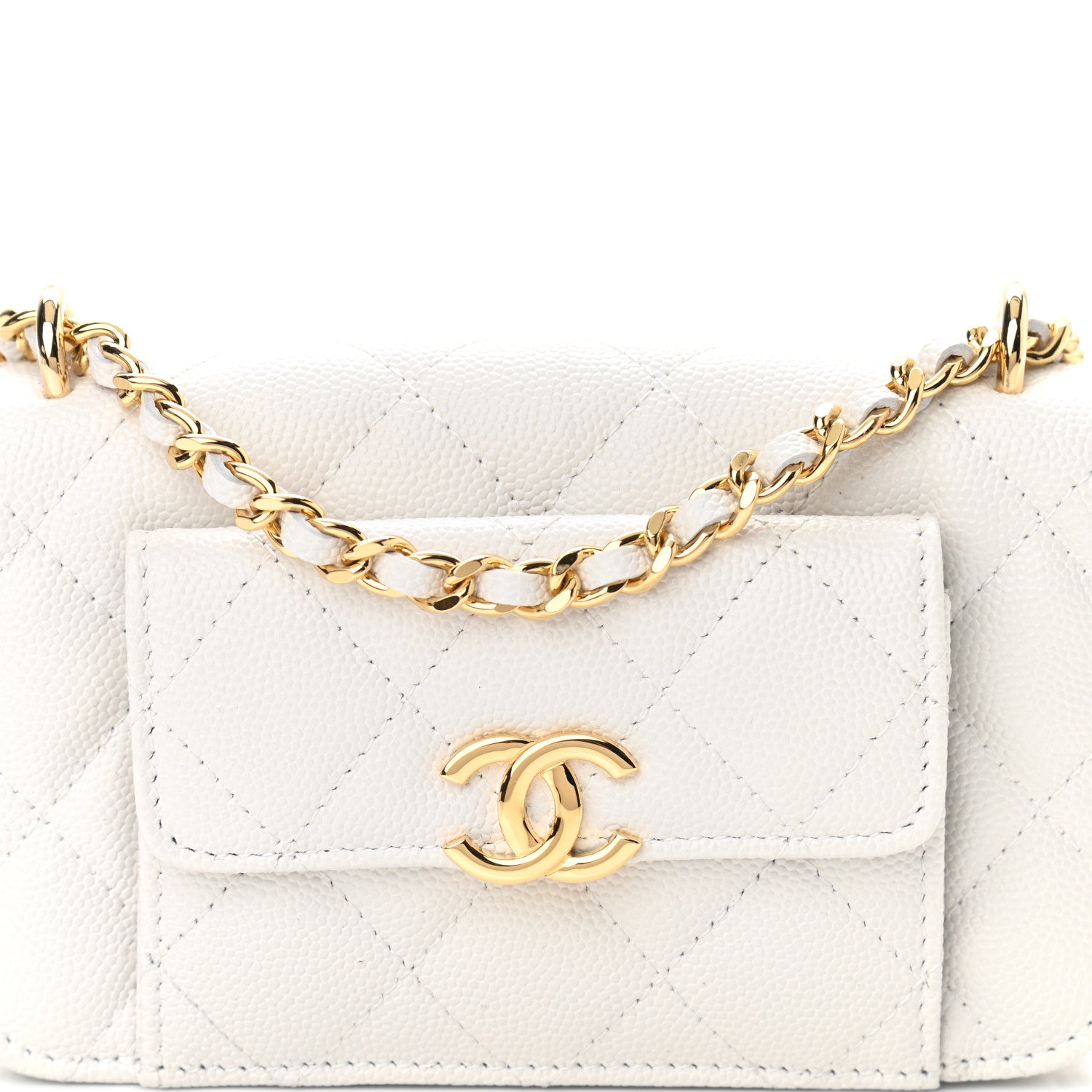 Chanel Caviar Quilted Pocket Twins Clutch With Chain White 9 of 12