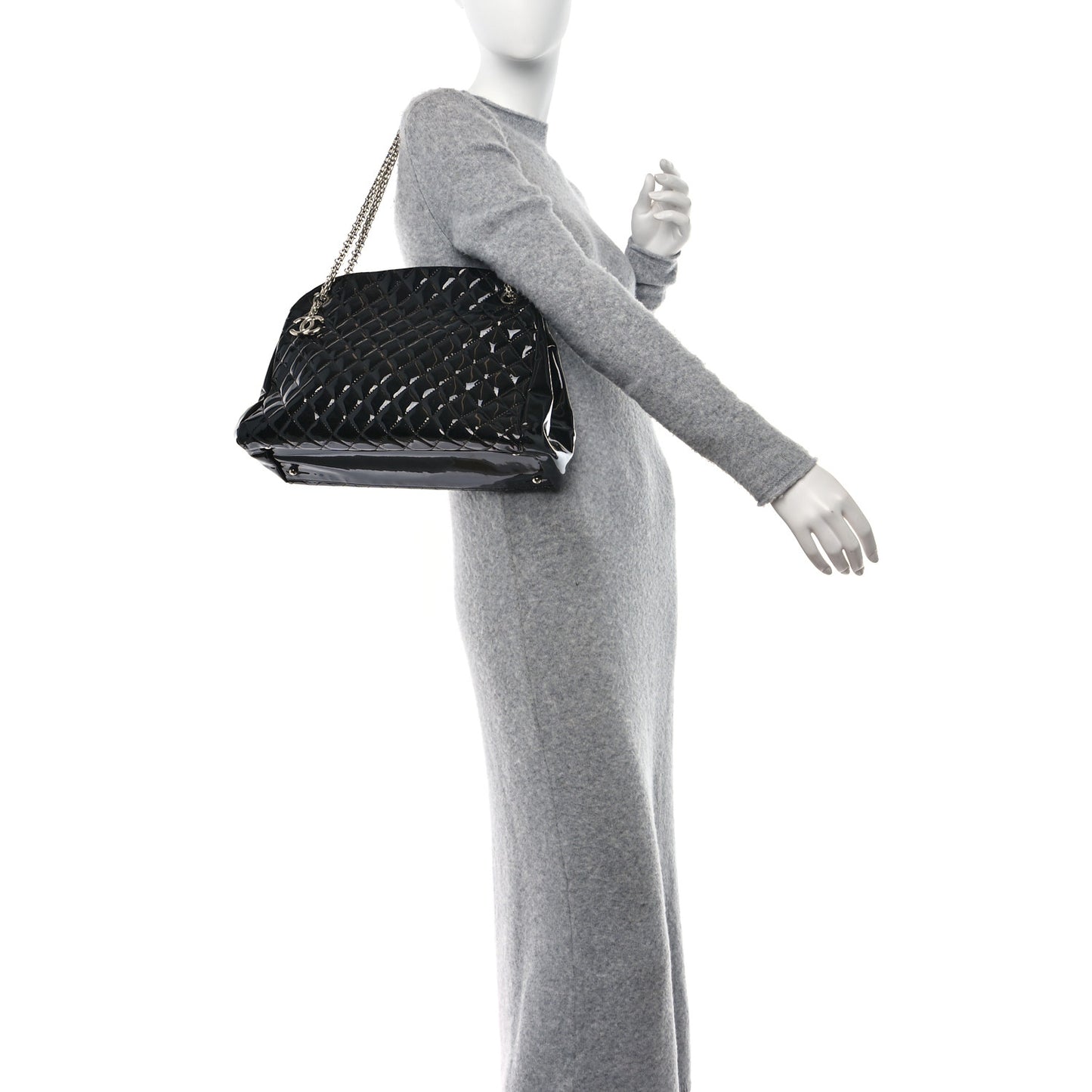 Patent Quilted Large Just Mademoiselle Bowling Bag Black