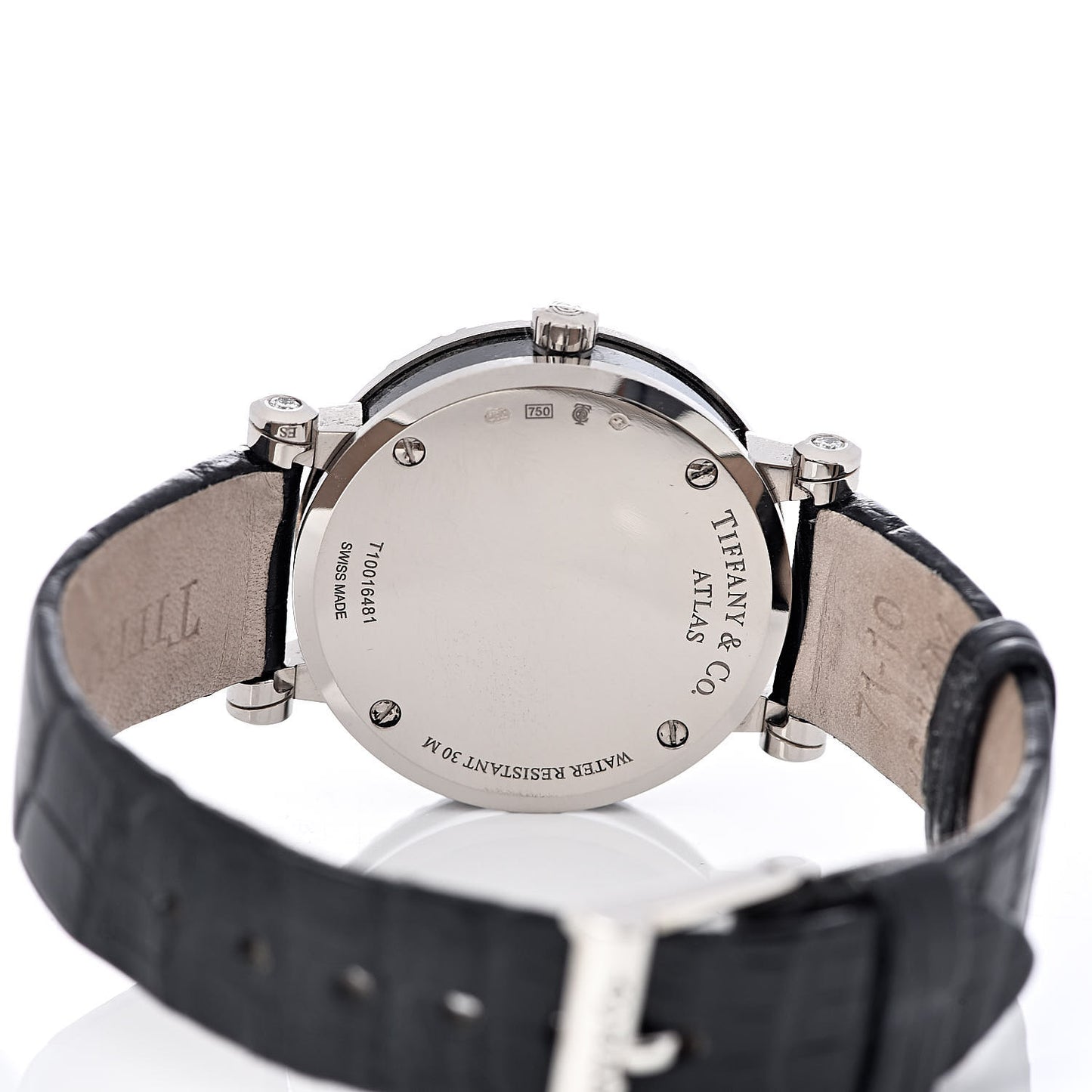18K White Gold Alligator Diamond 30mm Atlas Quartz Watch Black