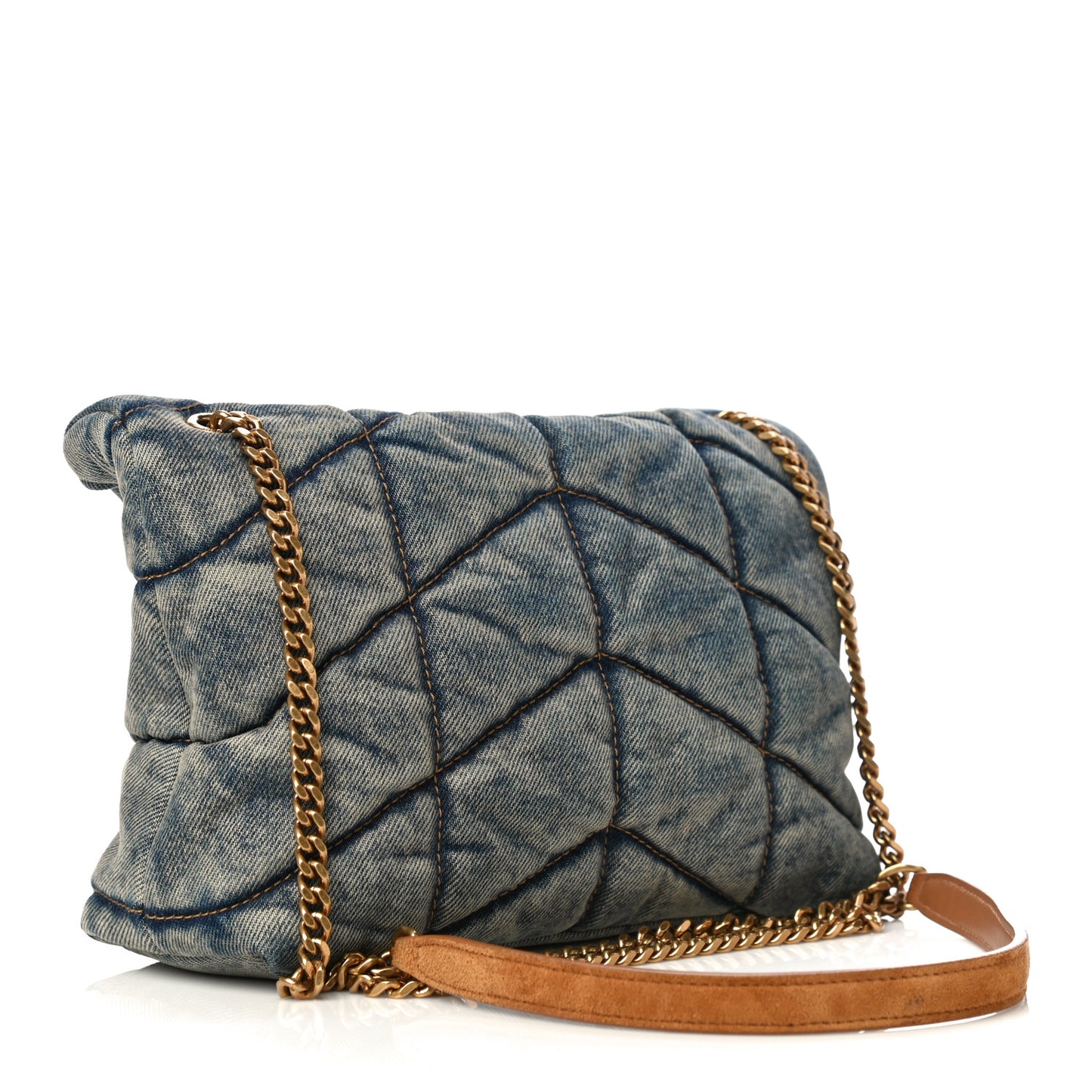 Denim Quilted Toy Loulou Puffer Monogram Chain Satchel Rodeo Blue