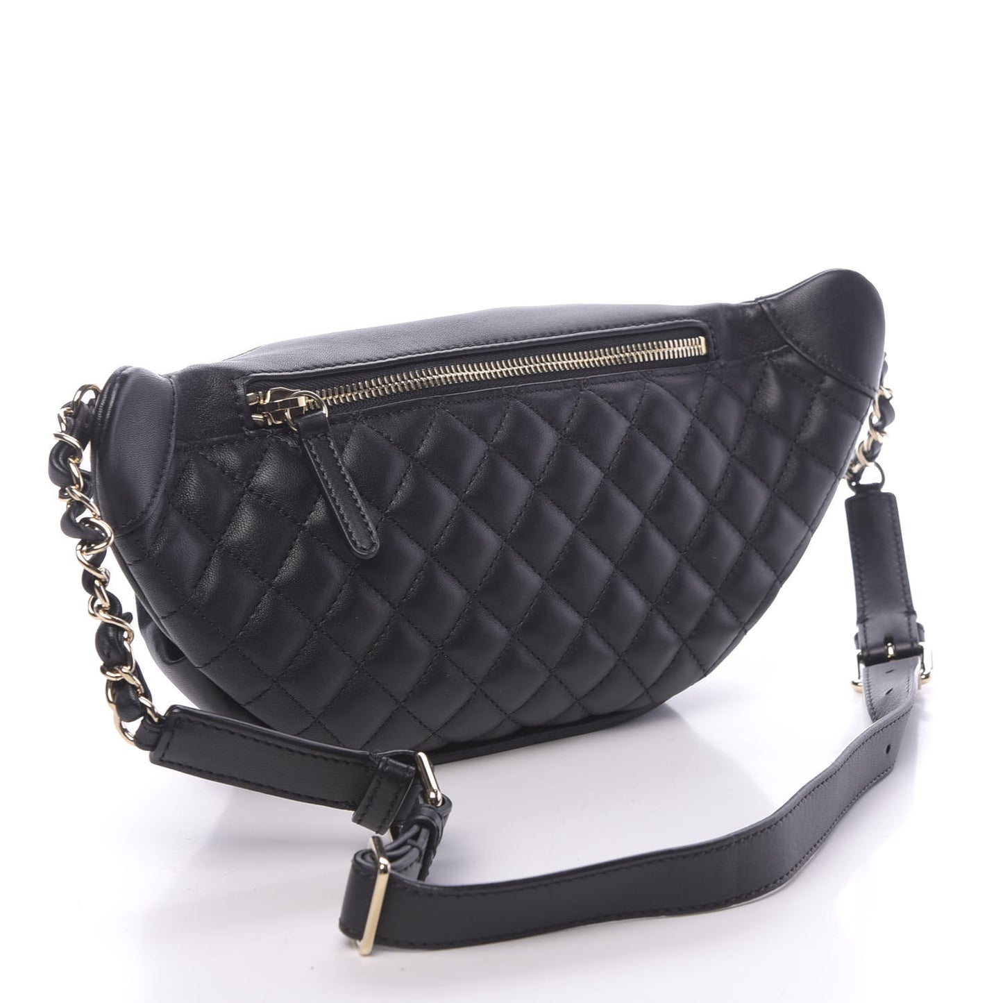 Lambskin Quilted Waist Bag Fanny Pack Black