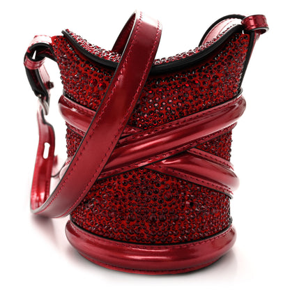 Alexander McQueen Metallic Calfskin Crystal Micro Curve Bucket Bag Red 1 of 13