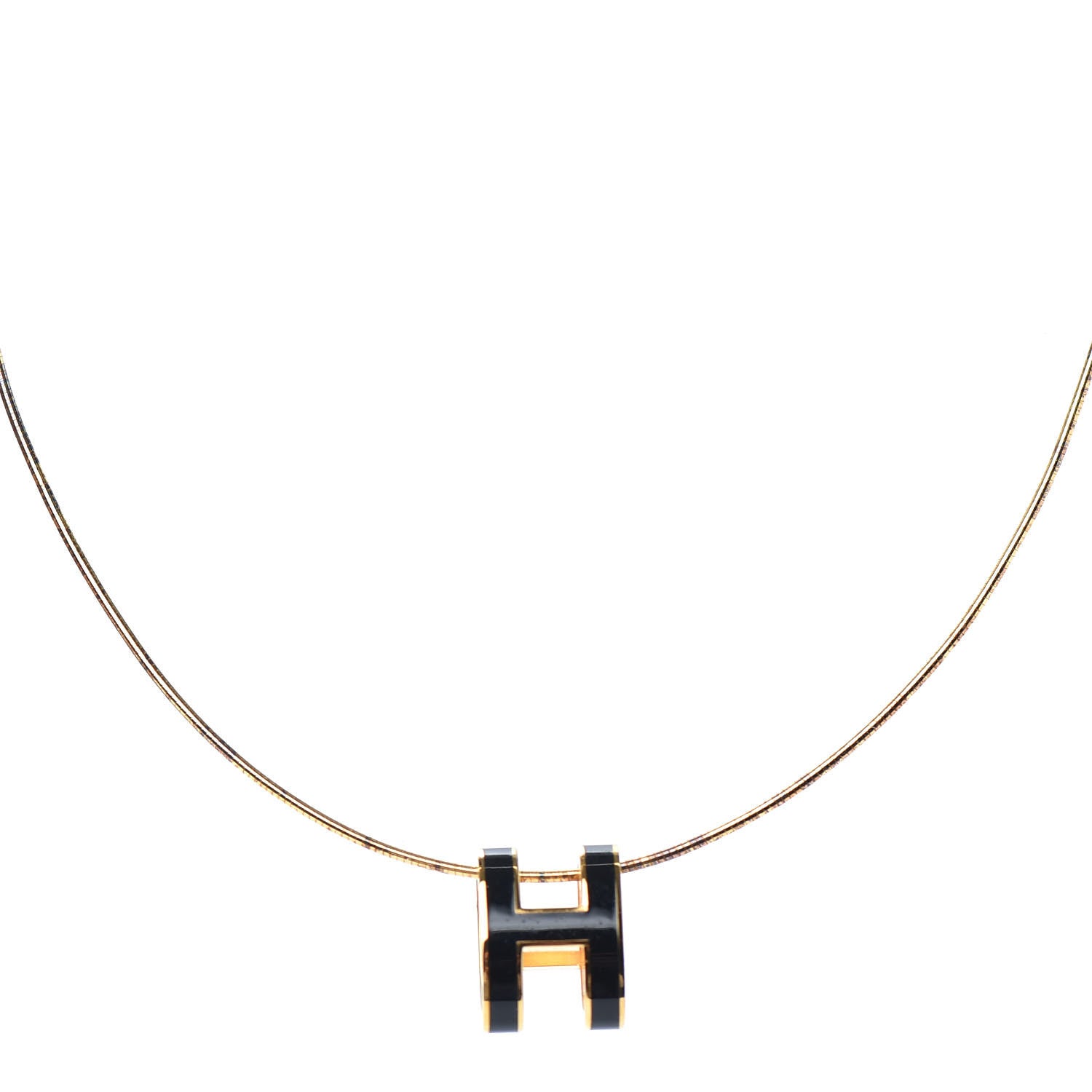 Hermes Lacquered Gold Pop H Pendant Necklace Black 1 of 5