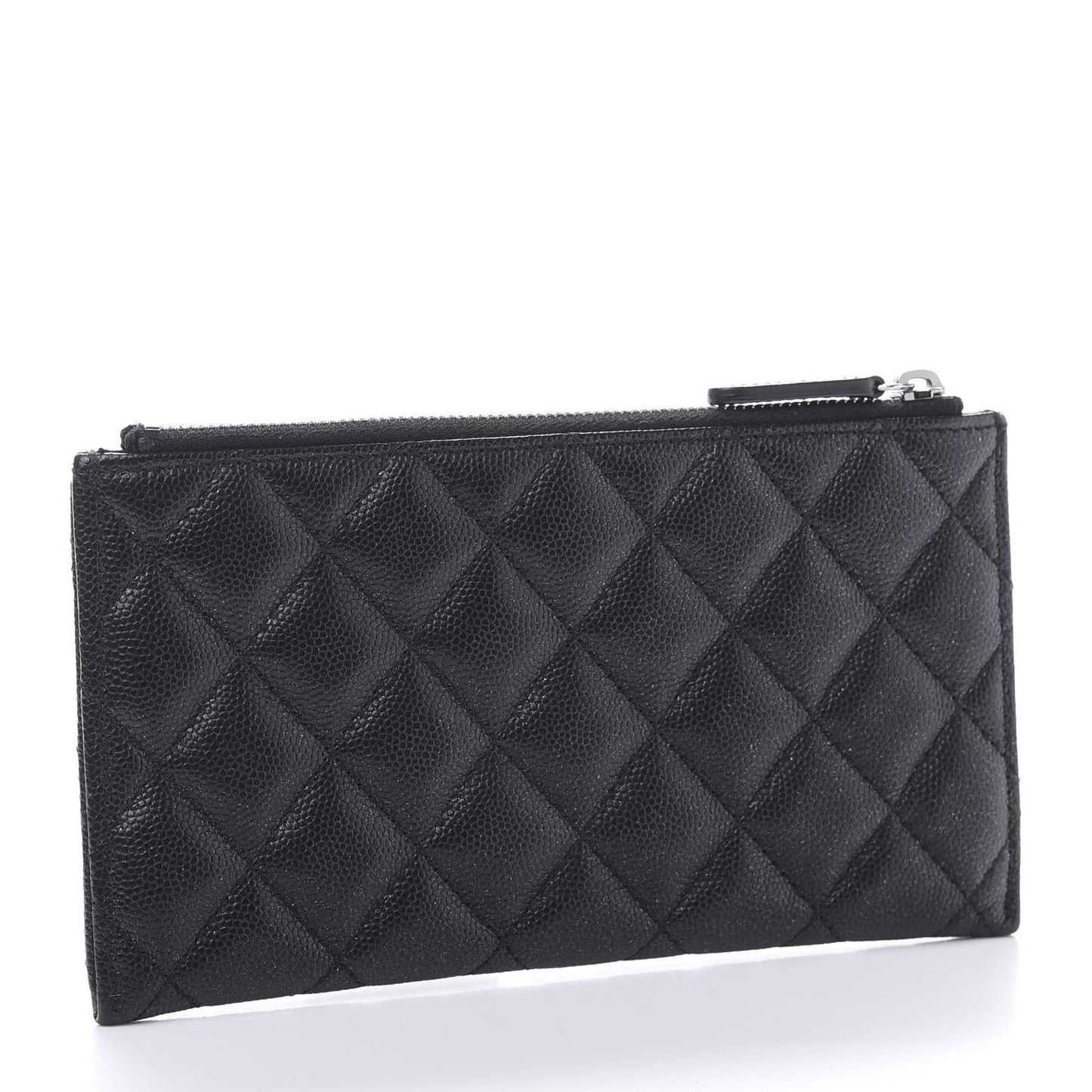 Iridescent Caviar Quilted Classic Zip Pouch Black
