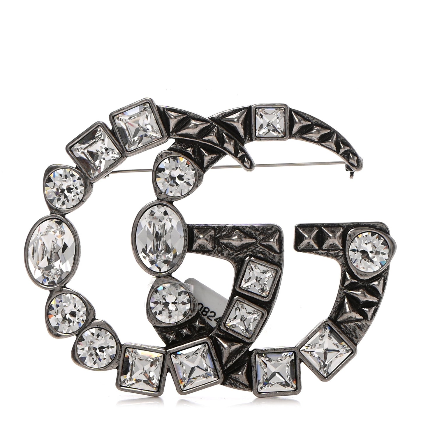 Metal Crystal Double G Brooch Silver