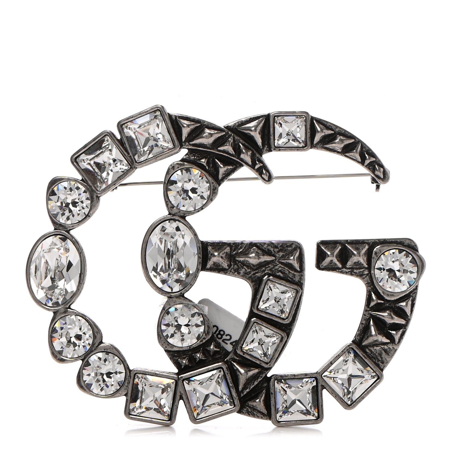 Gucci Metal Crystal Double G Brooch Silver 1 of 6