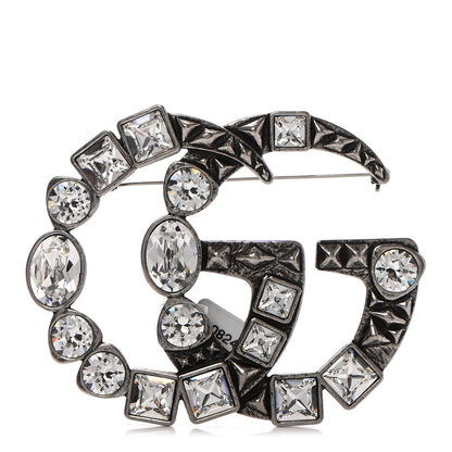 Gucci Metal Crystal Double G Brooch Silver 1 of 6
