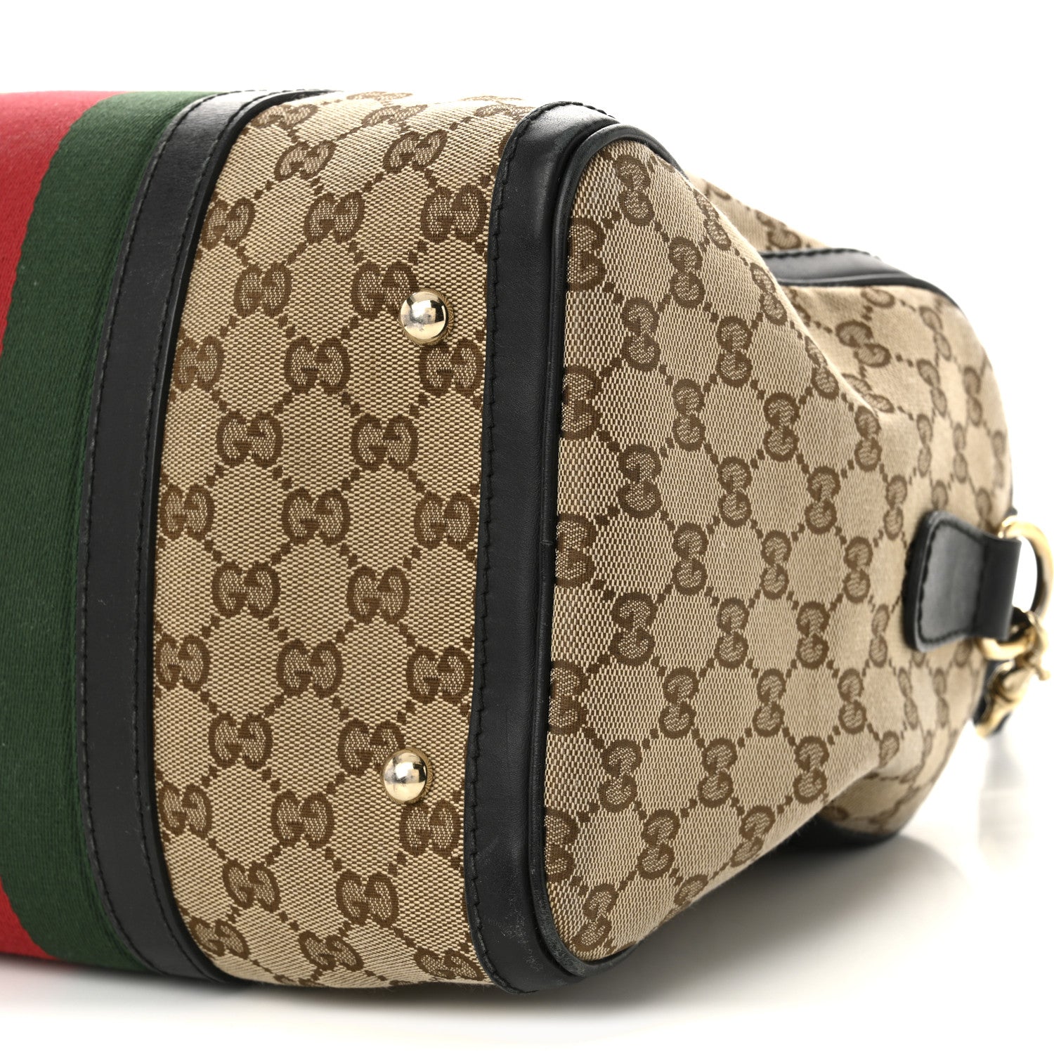 Gucci Monogram Selleria Calfskin Vintage Web Medium Boston Beige Ebony Cocoa 10 of 13