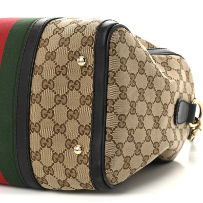 Gucci Monogram Selleria Calfskin Vintage Web Medium Boston Beige Ebony Cocoa 10 of 13