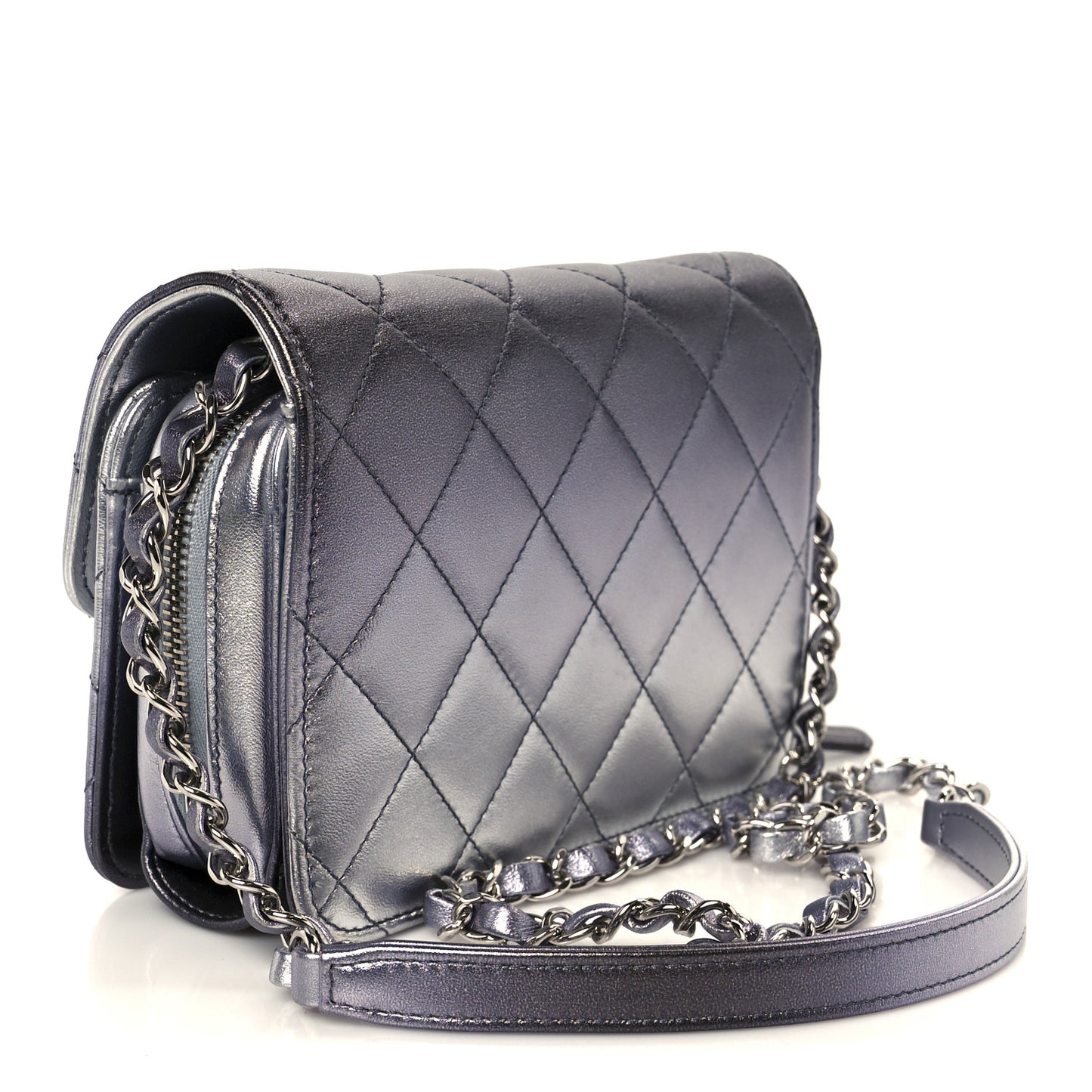 Metallic Lambskin Like A Wallet Flap Silvery Black