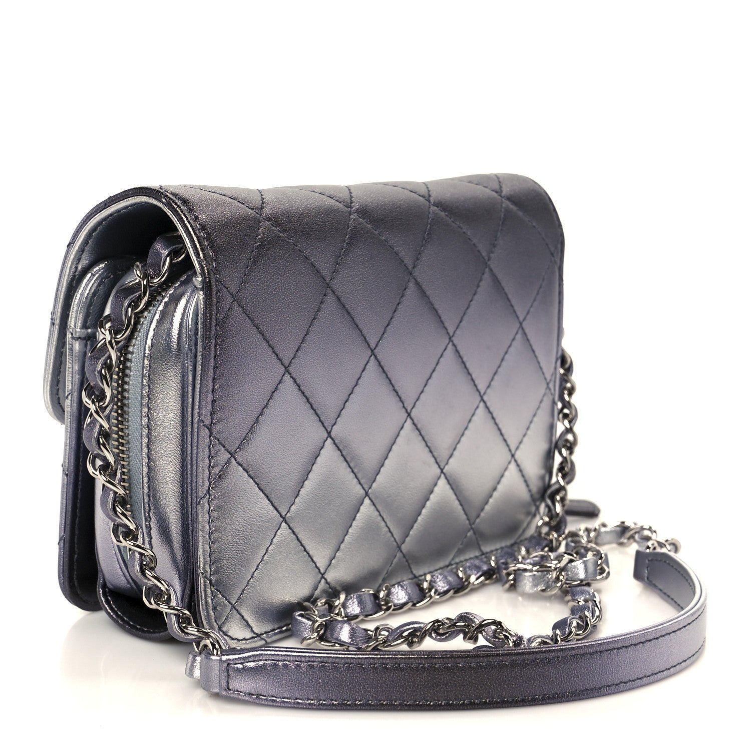 Chanel Metallic Lambskin Like A Wallet Flap Silvery Black 3 of 11