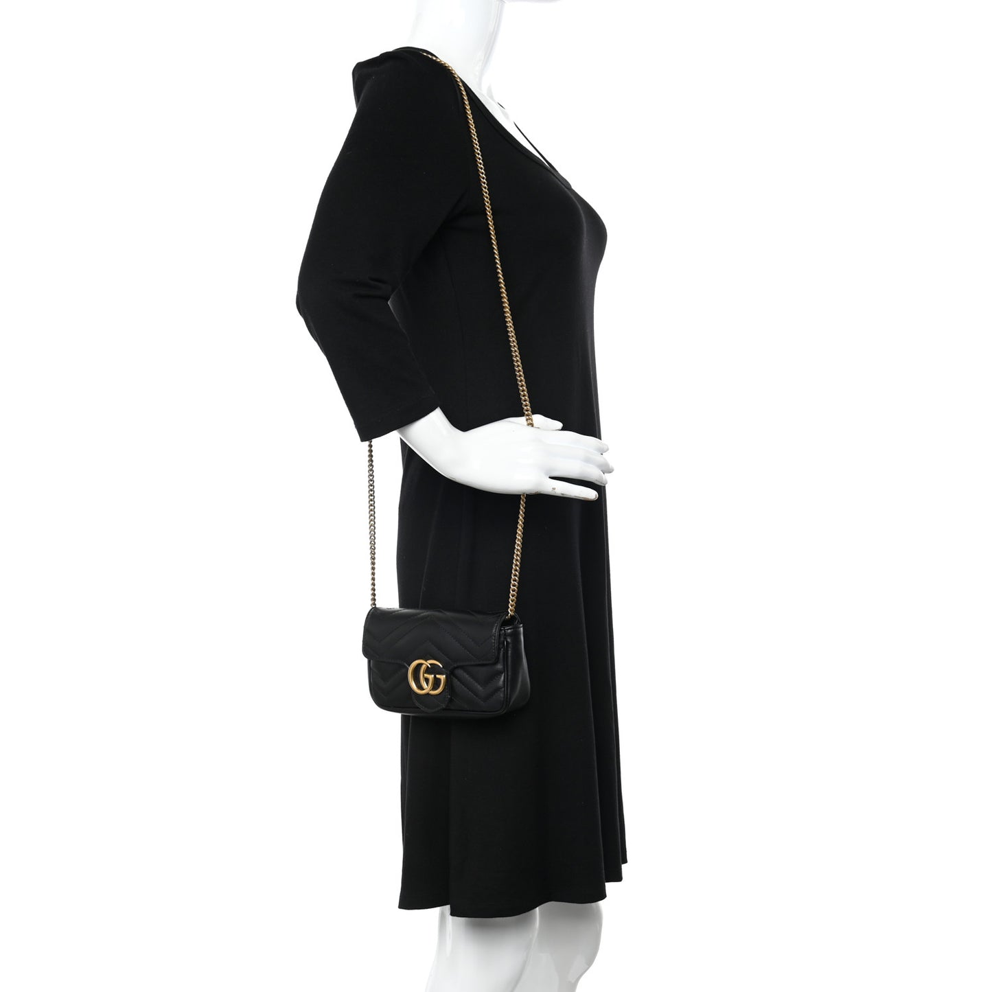 Calfskin Matelasse Super Mini GG Marmont Shoulder Bag Black