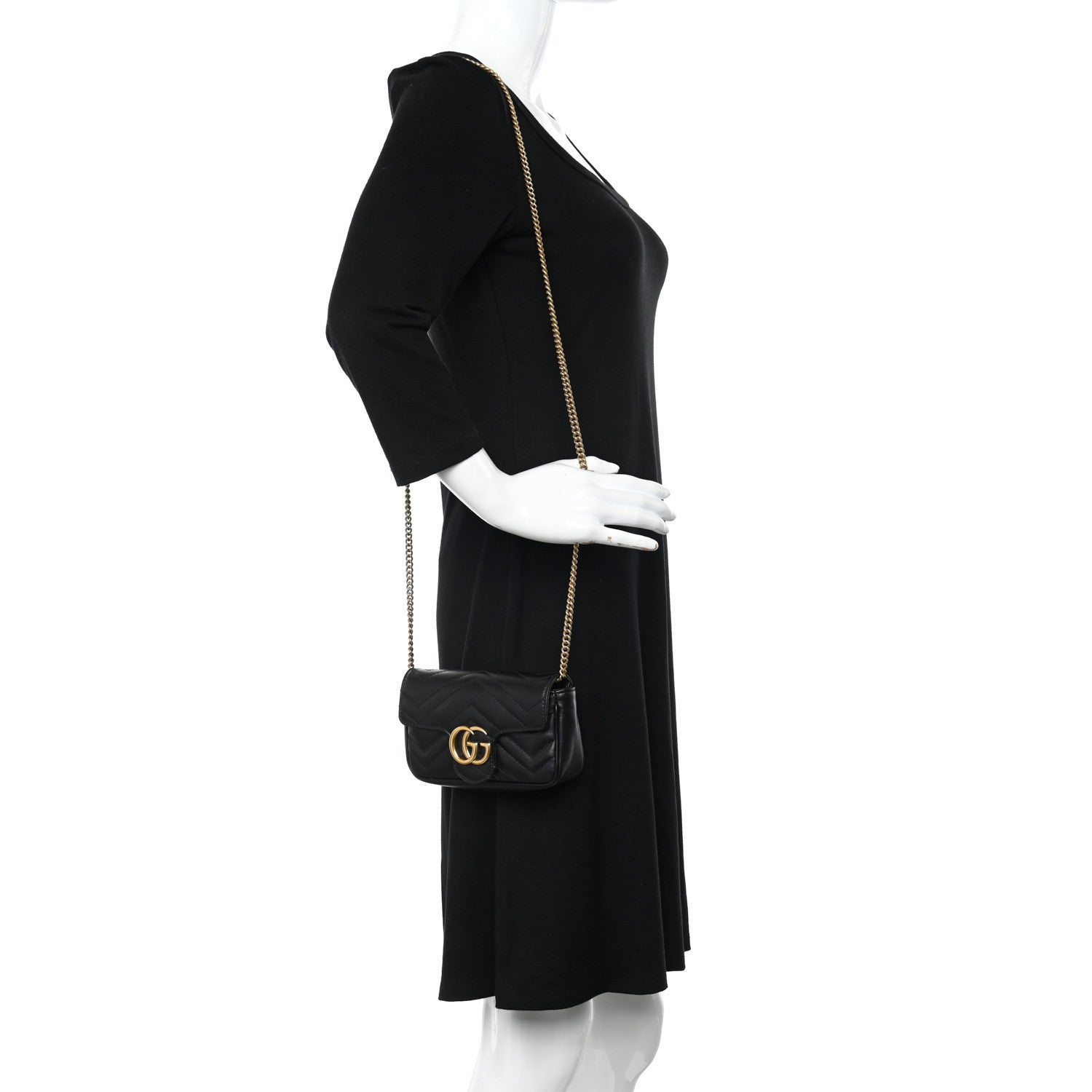 Gucci Calfskin Matelasse Super Mini GG Marmont Shoulder Bag Black 2 of 10