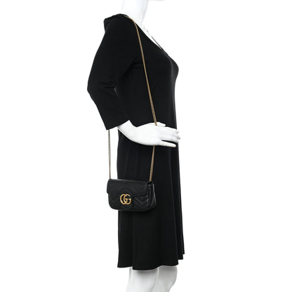 Gucci Calfskin Matelasse Super Mini GG Marmont Shoulder Bag Black 2 of 10