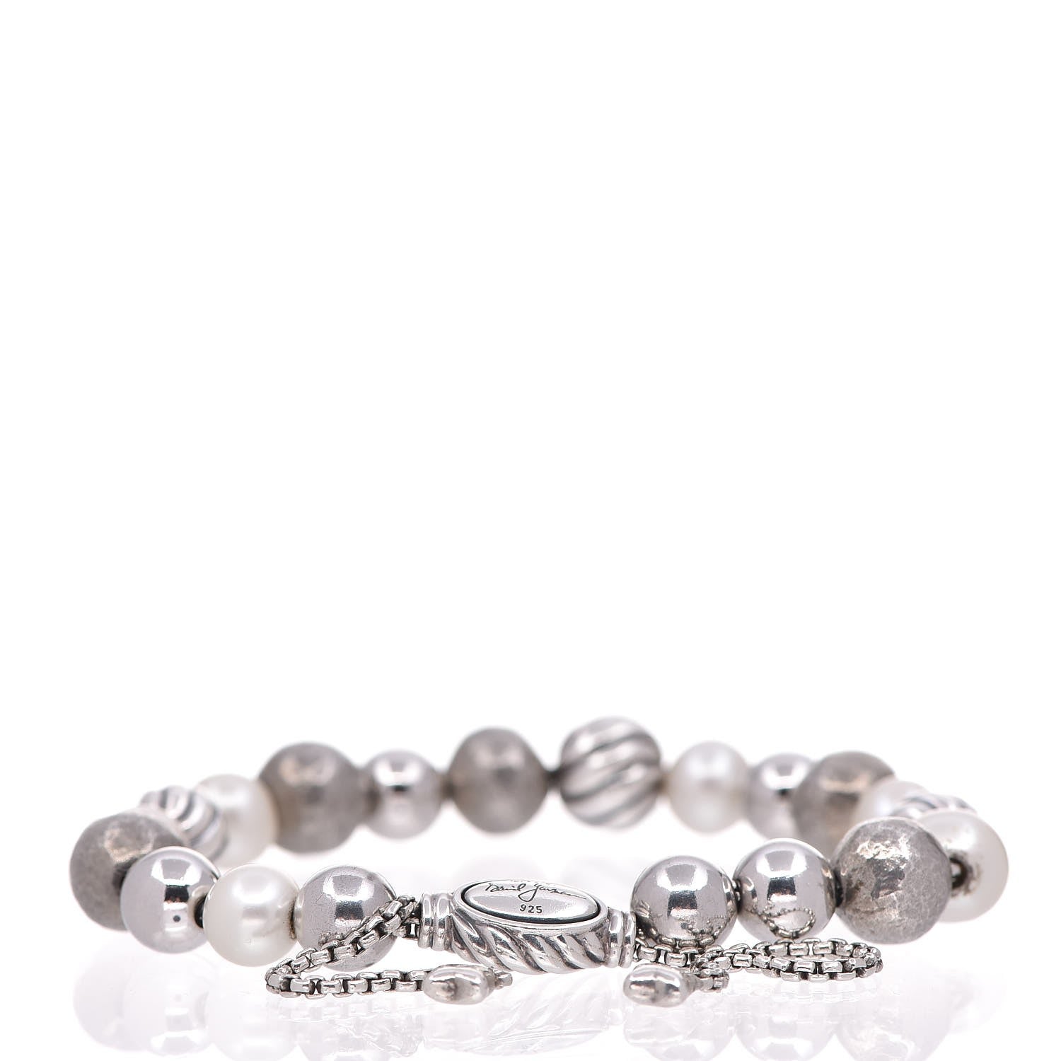 David Yurman Sterling Silver Pearl 9mm Elements Bead Bracelet 3 of 4
