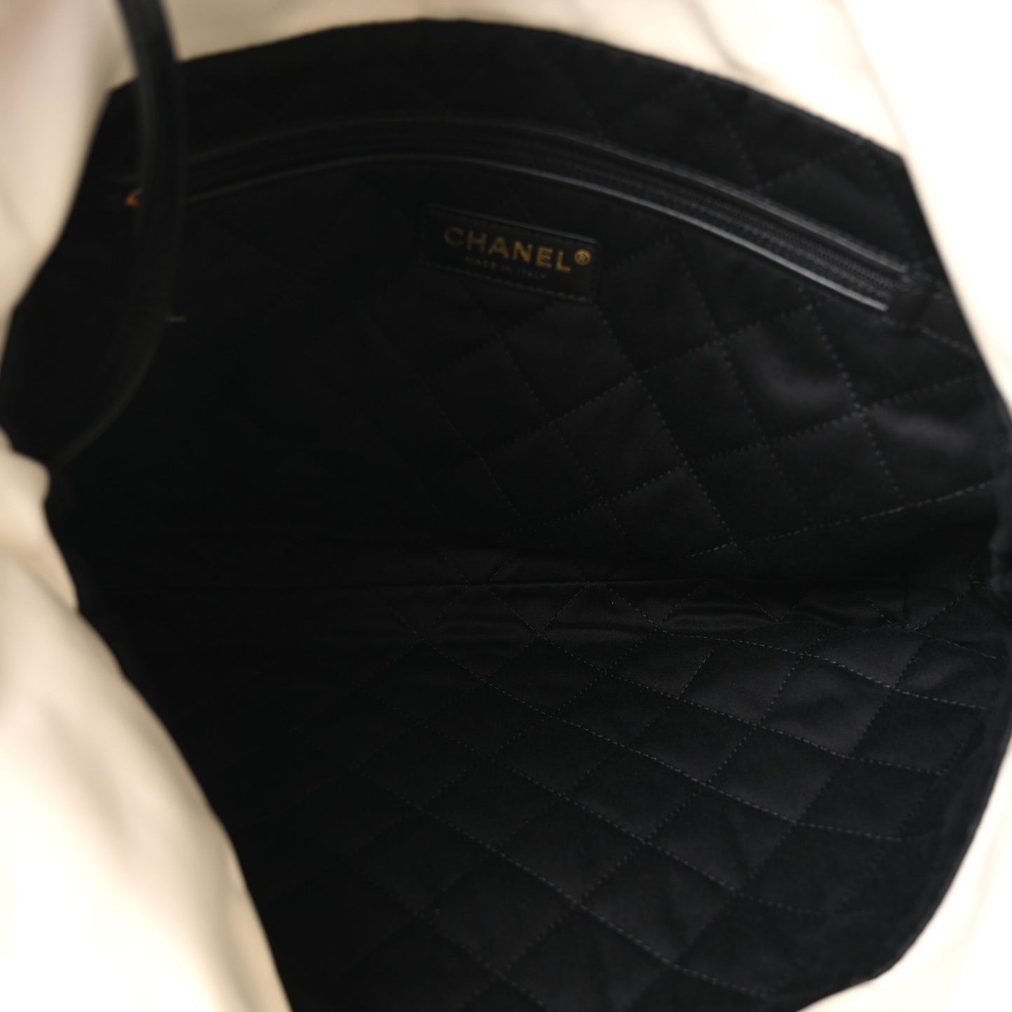 Shiny Calfskin Striped Small Chanel 22 Black White
