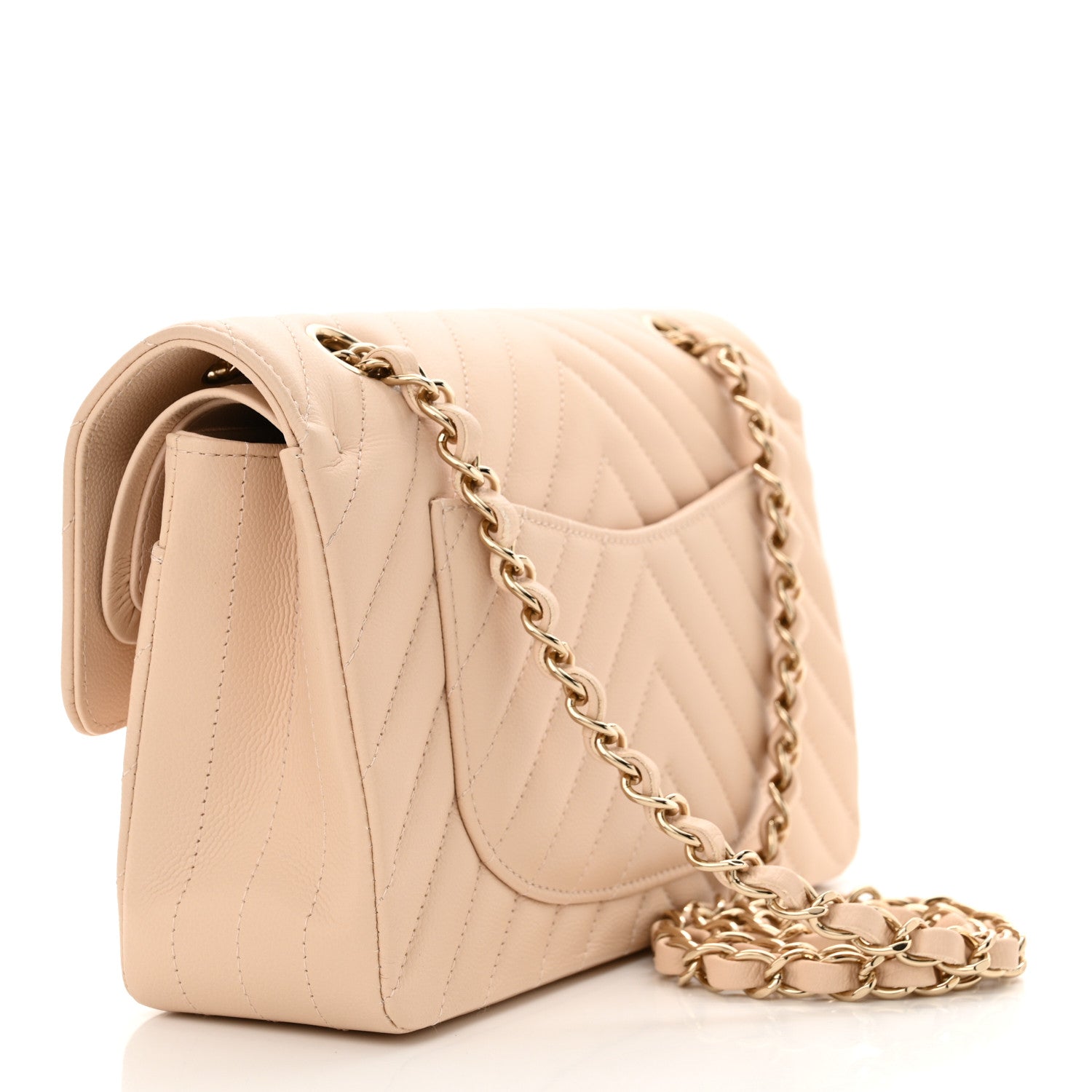 Chanel Caviar Chevron Quilted Small Double Flap Beige 3 of 11