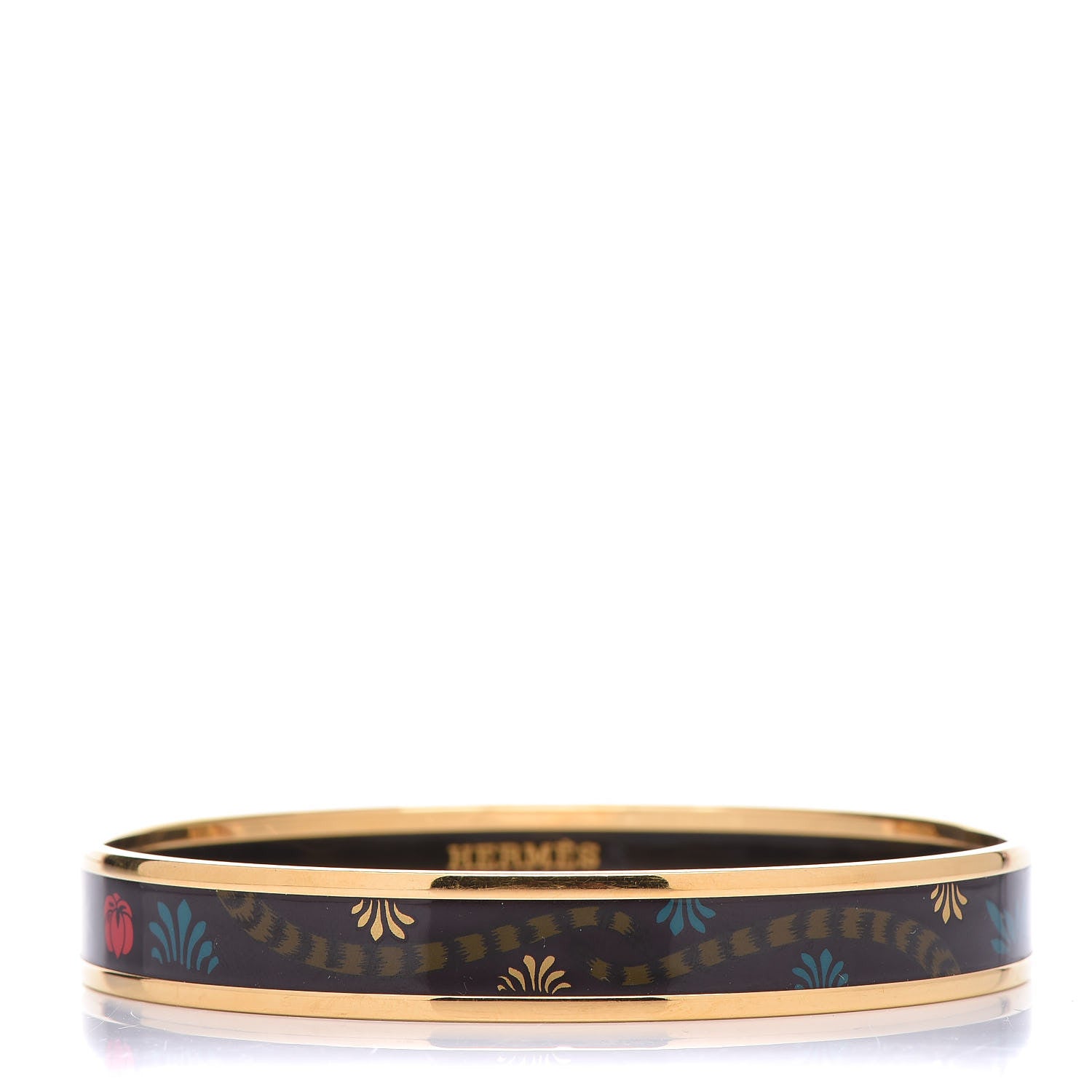 Hermes Enamel Printed Narrow Les Leopards Bracelet 70 Clair Obscur 1 of 5